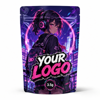 Sac en Mylar personnalisé de 3,5 g, emballage Za Pack, logo personnalisé, pochette brillante à fermeture éclair, sac d'emballage style streetwear avec motif fille anime néon