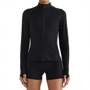 Women's Full Sleeve Mock Neck Zip-Up <b>Yoga</b> <b>Jacket</b> Solid Black Breathable Fitness Sport Wear - Product Image 1