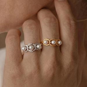 Luxury 5A Grade Zircon Shell Pearl Opening <b>Adjustable</b> <b>Ring</b> Anti Tarnish 18K Gold Stainless Steel Ladies Daily Finger Ornament - Product Image 1