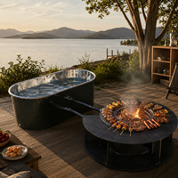 Vapasauna, bain à remous chauffé au bois, barbecue, support de rangement pour bois de chauffage, cèdre, revêtement en acier inoxydable 304, design moderne facile à installer, forme ovale