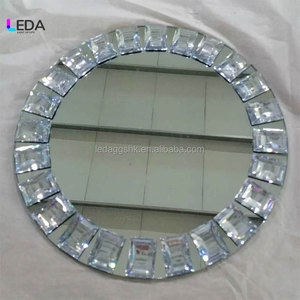 LEDA Luxury Round <b>Mirror</b> Charger Plate <b>With</b> <b>Crystal</b> Border For Decoration - Product Image 2