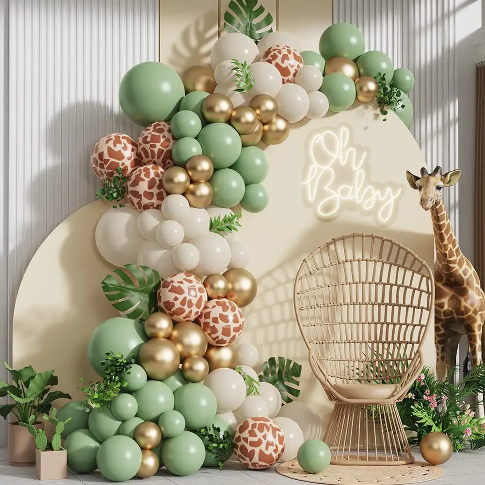 Vendita calda Retro Green Balloon Chain Set decorazioni per feste di compleanno per bambini decorazione di sfondo Kit arco ghirlanda di palloncini