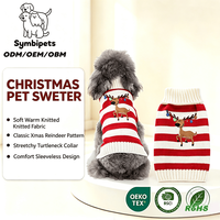 Pull tricoté rayé pour chien motif renne de Noël, col roulé doux, vêtements de fête mignons pour chiot, vente en gros de vêtements pour animaux de compagnie