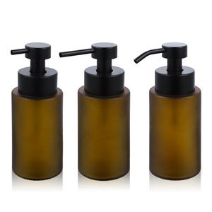 Distributeur <span class=keywords><strong>de</strong></span> Savon Moussant Style Industriel Bouteille Ambrée Givrée <span class=keywords><strong>en</strong></span> <span class=keywords><strong>Verre</strong></span> avec Large Ouverture, Tête <span class=keywords><strong>de</strong></span> Pompe Métallique Noir Mat Givré - Product Image 5