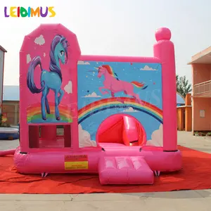 Poney gonflable rose cavalier maison de rebond aire de jeux conte de fées monde enfants château gonflable château de saut avec toboggan sur le côté