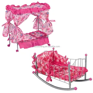 Metall puppen Möbel Zubehör Kinder rosa Mädchen Baby Rocking Cradle Spielzeug Bett für Baby puppen