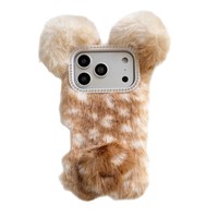Casing HP Lucu Motif Rusa Kartun Bahan Plush dengan Pelindung Telinga, Anti Benturan untuk iPhone 17 18 16 15 Pro Max 14 13