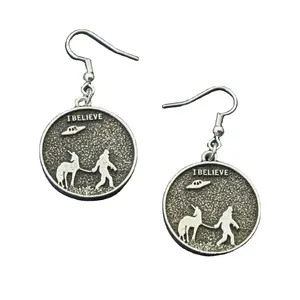 Interesting alien spaceship camel being led by Bigfoot Monster walking earrings, personalized jewelry gift for woman