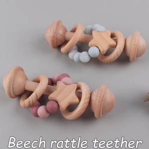 Jouet à mâcher pour bébé en bois biologique, perles en silicone, anneaux <span class=keywords><strong>de</strong></span> <span class=keywords><strong>dentition</strong></span> en hêtre en forme d'étoiles pour nouveau-nés - Product Image 3