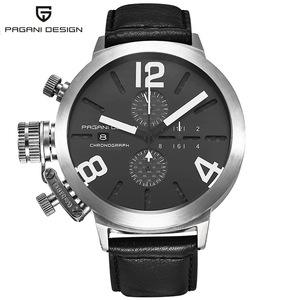 Berjani Men's Chronograph <b>Watch</b> 17.5mm Stainless Steel <b>Case</b> 30M Waterproof Black Leather Strap - Product Image 5