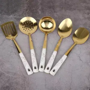 Luxury gold stainless steel utensils kitchen utensils set 7pcs kitchen tools set cooking utensils ladle spoon skimmer