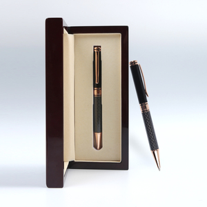 TTX high quality custom logo carbon fiber metal ball pen wooden box luxury ballpoint pen business gift pen set
