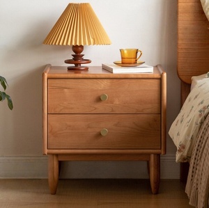 Modern Japanese Minimalist Style Luxury Solid Oak Wood Nightstand Storage <strong>Side</strong> <strong>Table</strong> Custom Cherry Wood 2 <strong>Drawers</strong> - Product Image 2