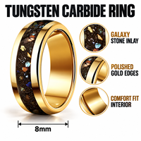 Bague personnalisée en carbure de tungstène plaqué or 18 carats pour homme, incrustation opale météorite noire, alliance confortable, bague de fiançailles pour femme, bijoux