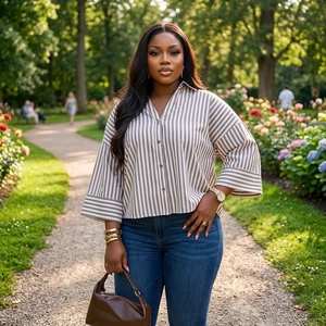 <span class=keywords><strong>Camicia</strong></span> Estiva 2026 Nuova Casual da <span class=keywords><strong>Donna</strong></span> in Lino Eco-Friendly <span class=keywords><strong>a</strong></span> <span class=keywords><strong>Righe</strong></span> Multicolore <span class=keywords><strong>a</strong></span> Maniche Lunghe Effetto Snellente - Product Image 2
