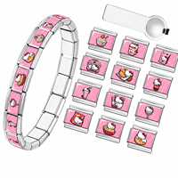 Bracelet à breloques modulable extensible en acier inoxydable, motif alimentaire italien de dessin animé rose, bijoux de mode, vente en gros