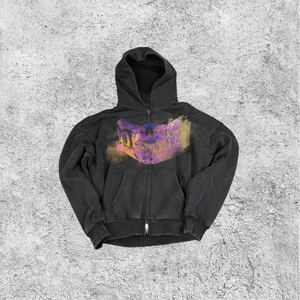 Sudadera con capucha de felpa francesa lavada y desgastada para hombre con serigrafía con cremallera - Product Image 1