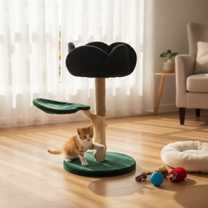 Árbol trepador de madera con diseño único de rosas, árbol trepador de madera con cama de flores, casas, torre de condominio de gato con tronco, poste de Sisal para gato de interior - Product Image 1