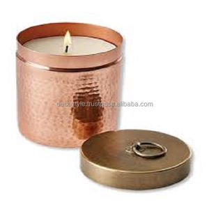 Tarro de vela de cobre con tapa de latón, 3x3 - Product Image 1