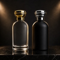 Bouteilles de parfum de luxe personnalisées en gros, de haute qualité, rondes, cylindriques, vides, en verre, avec couvercle doré