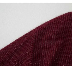 Maglione aderente da <span class=keywords><strong>donna</strong></span> Chic <span class=keywords><strong>bordeaux</strong></span> a vita sottile e manica lunga con scollo a V in pizzo Splicing Sexy e temperamento-maglieria - Product Image 4