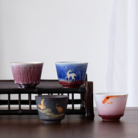 Ensemble de 4 tasses à thé en céramique chinoise, boîte cadeau, design animalier et motif doré, 110 ml, tasses de dégustation