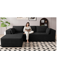 Conjunto Modular de Sofá Seccional de Tela con Reposabrazos Arqueados, 3 Cojines de Respaldo y 2 Cojines Decorativos para Sala de Estar