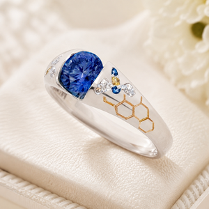 Anello a Nido d'Ape Blu per Donne, Gioiello da Dito Elegante e Minimalista in Stile Europeo e Americano - Product Image 2