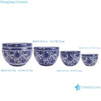 RZNV18-C Dinasti Qing pot bunga porselen biru dan putih cabang interlock antik pot keramik dekoratif luar ruangan teratai