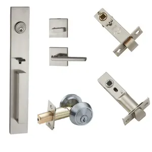 高级安全前门把手组杠杆手柄锁，带单锁舌圆筒钥匙前门把手