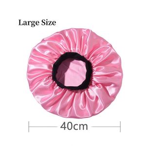Large Satin With Elastic Soft Band Jumbo Black Wide Edge Bonnet Night <b>Head</b> Cover <b>Silk</b> Hair <b>Wraps</b> Turbans for Women Girls - Product Image 4