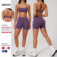 Ensemble de yoga Dingtai sans couture à dos croisé, short de compression taille haute respirant et à séchage rapide, ensemble 2 pièces soutien-gorge de sport pour femme