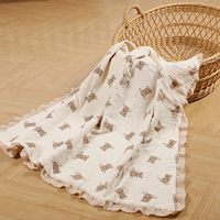 Couverture Bébé Bio à Volants Grande Taille Ours en Peluche, 100% Coton Mousseline Douce pour Berceau, Lit et Poussette