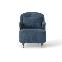 Fauteuil d'appoint en bois de luxe moderne français, tissu en coton bleu, dossier capitonné, robuste, pour salon, chambre, appartement, hôtel