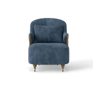Fauteuil d'appoint vintage français avec accoudoirs en bois et roulettes - Fauteuil de loisirs individuel rembourré - Product Image 1