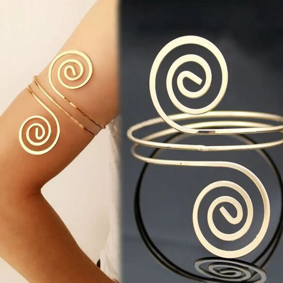 Statement Trendy Glossy Circle Round Arm Ring Exaggerated 18K Gold Plated Layered Musical Note Arm Bracelet Women Punk Jewelry
