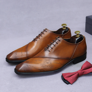 Chaussures en cuir pour hommes, chaussures habillées de luxe en cuir de vachette, antidérapantes et confortables, chaussures Oxford de luxe de haute qualité faites à la main pour hommes - Product Image 1
