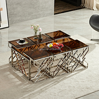Ensemble de table basse d'intérieur, meubles de salon, top doré, en acier inoxydable, 5 pièces
