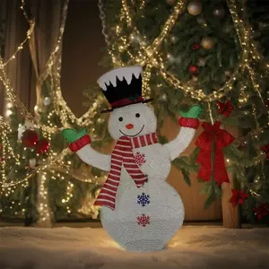 Jouet Père Noël de 48 pouces avec guirlandes lumineuses Bonhomme de neige en résine portant un chapeau haut de forme Décoration d'ornement de vacances