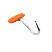 Crochet de boucher professionnel en acier inoxydable avec poignée orange, écologique, lavage à la main uniquement, pour la manipulation du porc et la restauration
