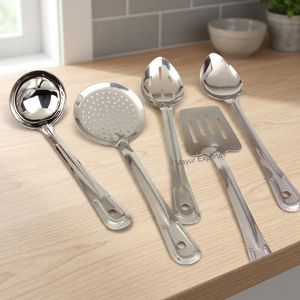 Mayur Exports – Ensemble d'ustensiles de cuisine durables en acier inoxydable de qualité alimentaire, 5 pièces, comprenant spatule, louche et spatule de cuisine - Product Image 5