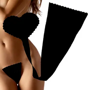 Heart Tail Classic Skin Black Customized Sexy Women C-string Thong Self-adhesive Reusable Panties