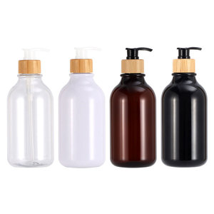 Tùy chỉnh Nhãn 300ml 500ml phân hủy sinh học Pet Frosted Nhựa dầu gội điều hòa chai nắp tre cho mỹ phẩm chăm sóc da Kem dưỡng da - Product Image 1