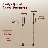 Bâton de marche rétractable en fibre de carbone pour adultes, 220 LBS, hauteur réglable, bâton pliable avec poignée en bois, pour personnes handicapées, personnes âgées, usage domestique
