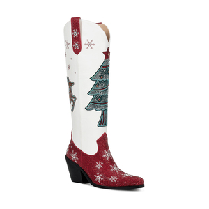 WETKISS scarpe <span class=keywords><strong>invernali</strong></span> personalizzate con tacco grosso stivali alti al ginocchio stivali da Cowboy con strass bianco stivali da Cowgirl occidentali per natale - Product Image 1
