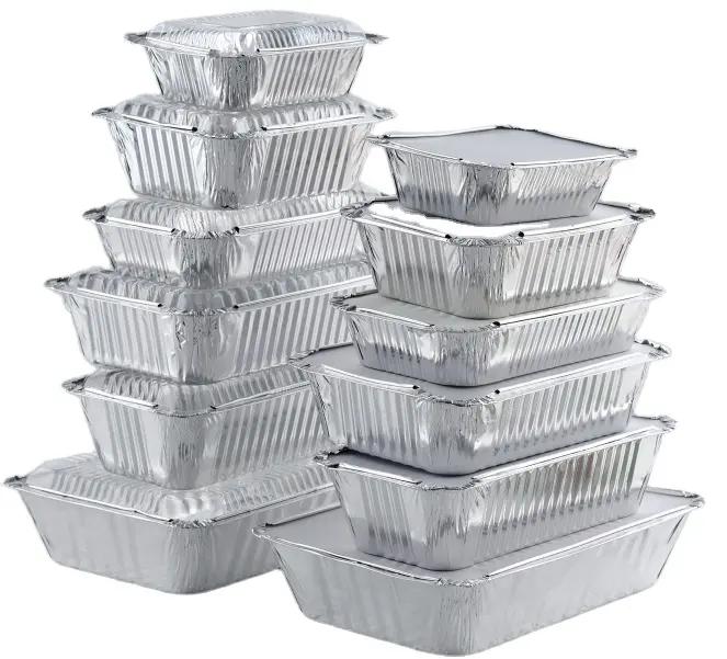 Cozinha personalizável cozinha 10 pacote de alimentos grau de alimentos retângulo folha de alumínio bandejas de alumínio com tam