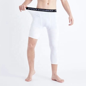 Men's Asymmetry Basketball Compression Tights Wholesale Mid Waist Solid Pattern Fitness <strong>Leggings</strong> with One Short Leg Pants - Product Image 2