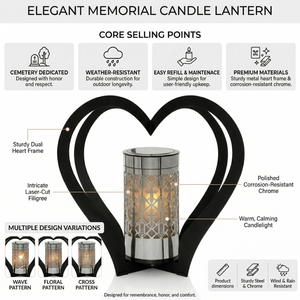 Linterna Conmemorativa Solar de Metal <span class=keywords><strong>para</strong></span> <span class=keywords><strong>Cementerio</strong></span>, Linterna <span class=keywords><strong>para</strong></span> Tumba, Decoración Conmemorativa, Marco Único en Forma de Corazón Invertido - Product Image 4