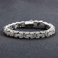 Hip Hop 9mm Byzantine Bouton Chaîne Chaîne En Laiton Cuba Chaîne Glace Zircon Collier Bracelet