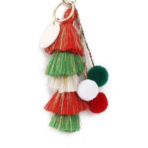 Gantungan Kunci Rumbai Natal Bertingkat, Aksesoris Tas Rumbai Merah Hijau Emas Benang Metalik, Cincin Kunci, Hadiah Grosir, Custom Logo - Product Image 5